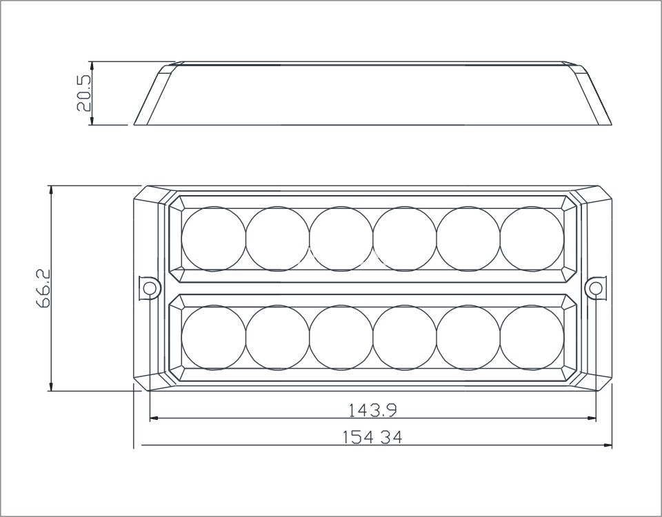 TIR 6 Phare stroboscopique à deux rangées 12 × 3W LED à montage en surface